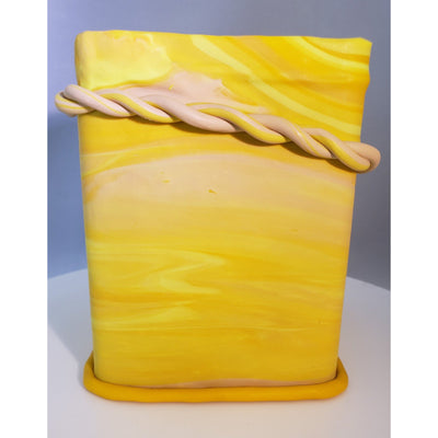 Hand Decorated Tin Can using Polymer Clay in Yellow Colours  - Janets Polymer Creations